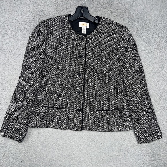 VTG Talbots 2pc Dress Blazer Set Sz 12 Houndstooth Tweed Wool Blend Academia USA - Picture 2 of 16